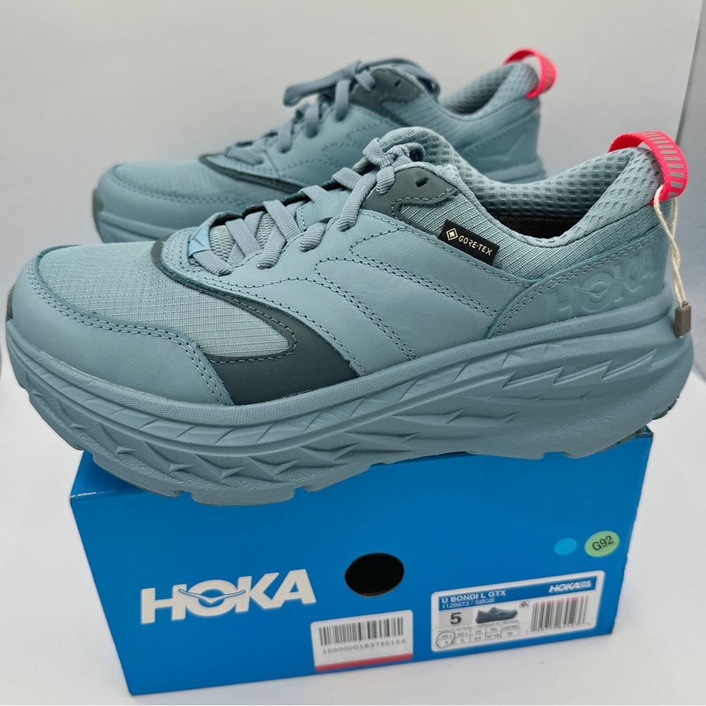 NWT Hoka Bondi L Leather GTX GoreTex U Unisex Stone Goblin Blue Cushioned Shoes - Picture 15 of 16